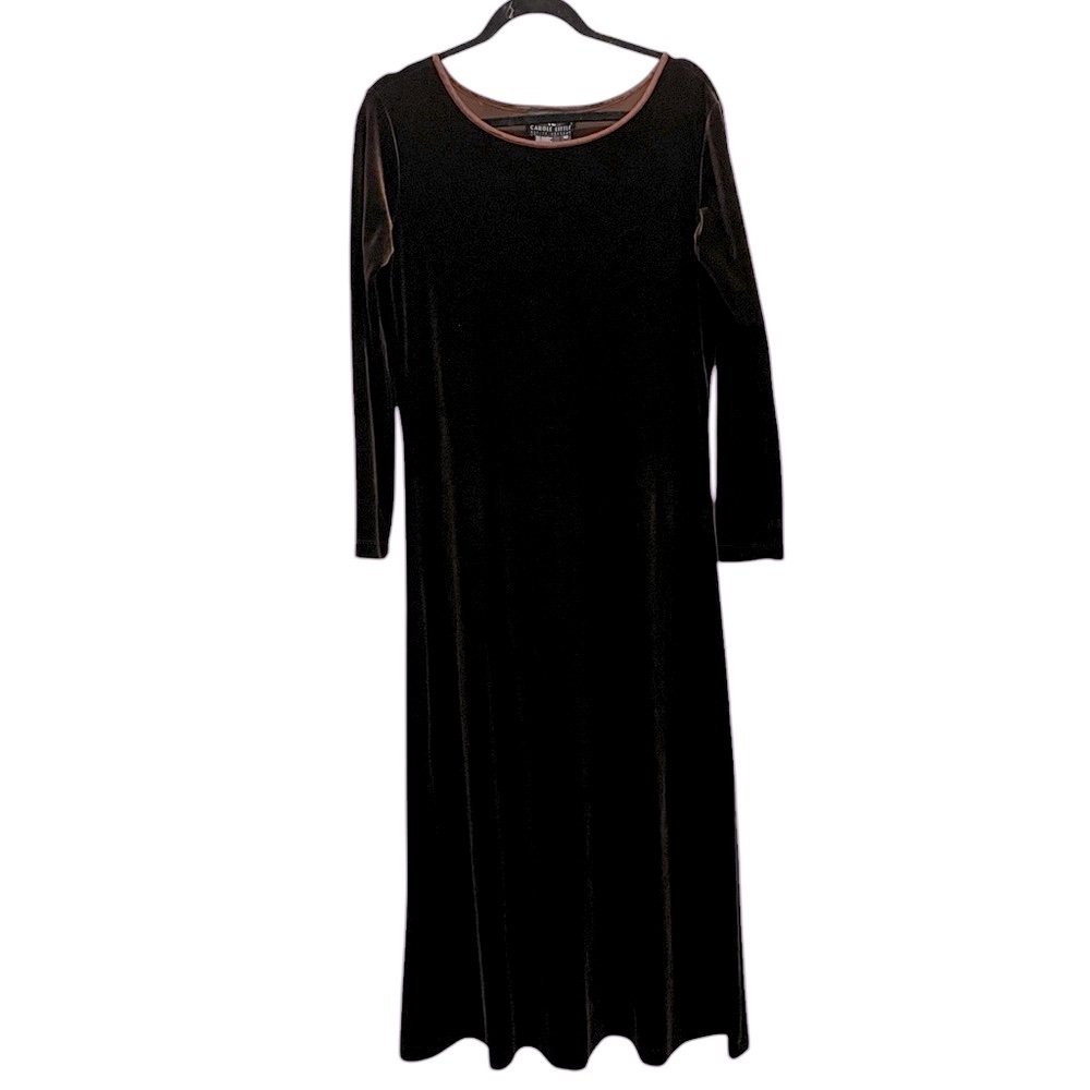 Carole Little Petite Sz10 Dark Brown Velvet Pullover Maxi Dress, Long Sleeves
